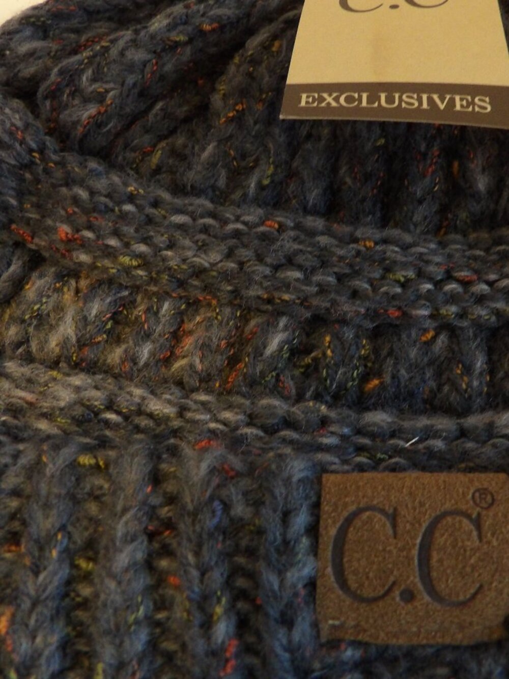 +- C.C Thick Cable Knit Dark Menage Grey Skull Cap Cuff CC Beanie NWT